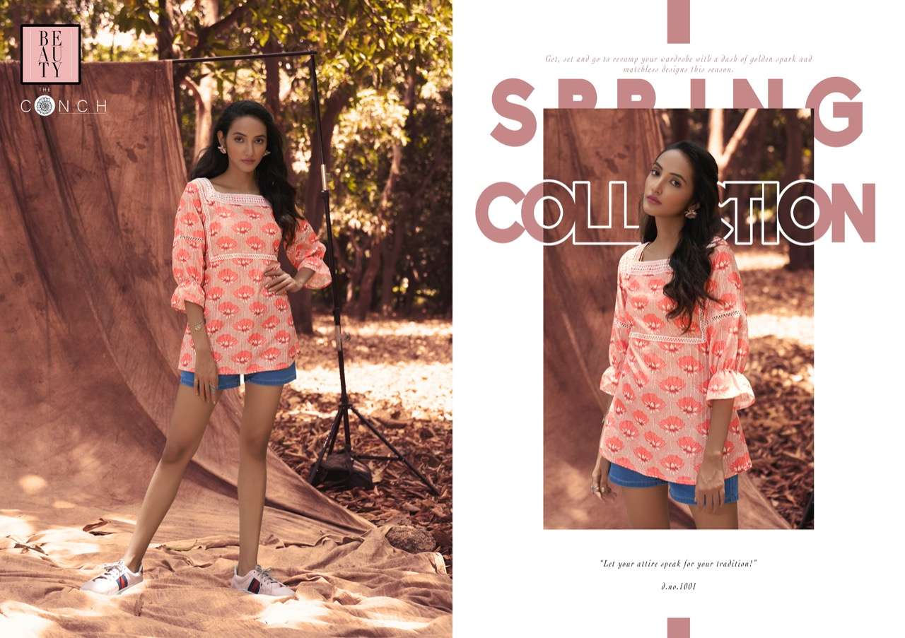 THE CONCH PRESENT CROCHET DAILY WEAR MUSLIN PRINTED DESIGNER SHORT TOP IN WHOLESALE PRICE IN SURAT - SAI DRESSES