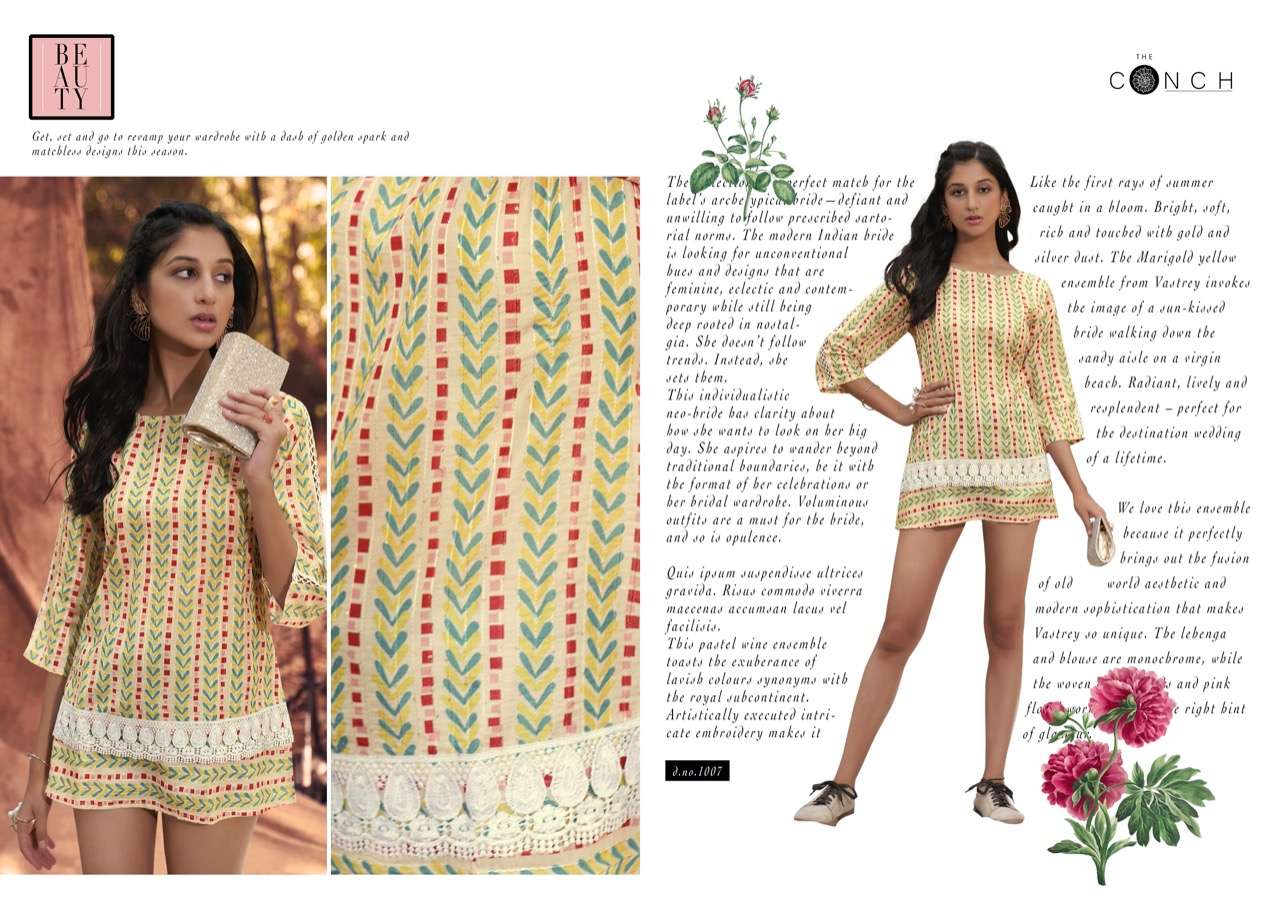 THE CONCH PRESENT CROCHET DAILY WEAR MUSLIN PRINTED DESIGNER SHORT TOP IN WHOLESALE PRICE IN SURAT - SAI DRESSES