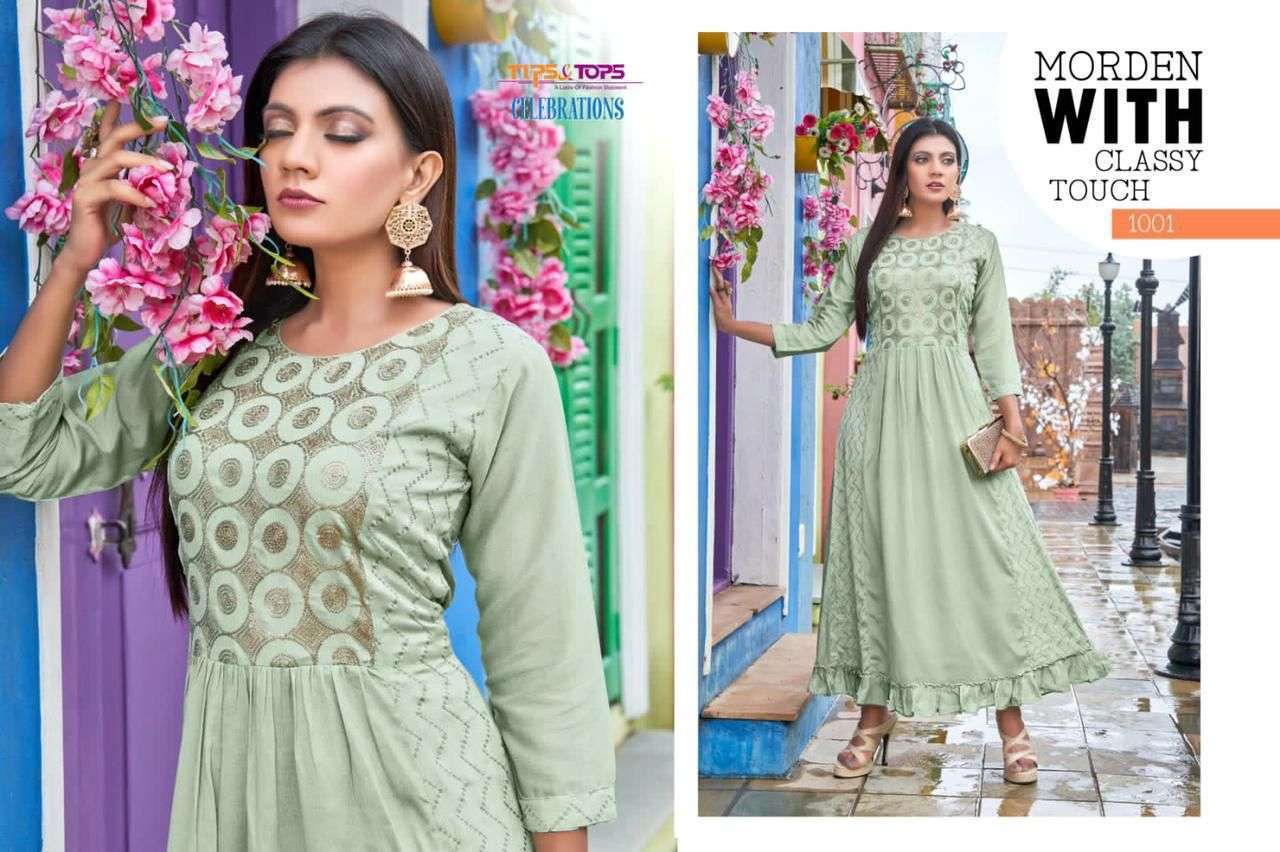 TIPS &TOPS PRESENT CELEBRATIONS VISCOS SEQUENCE FESTIVE WEAR HEAVY FANCY GOWN STYLE KURTI IN WHOLESALE RATE IN SURAT - SAI DRESSES
