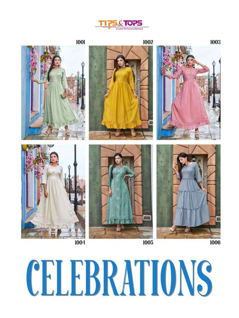 TIPS &TOPS PRESENT CELEBRATIONS VISCOS SEQUENCE FESTIVE WEAR HEAVY FANCY GOWN STYLE KURTI IN WHOLESALE RATE IN SURAT - SAI DRESSES