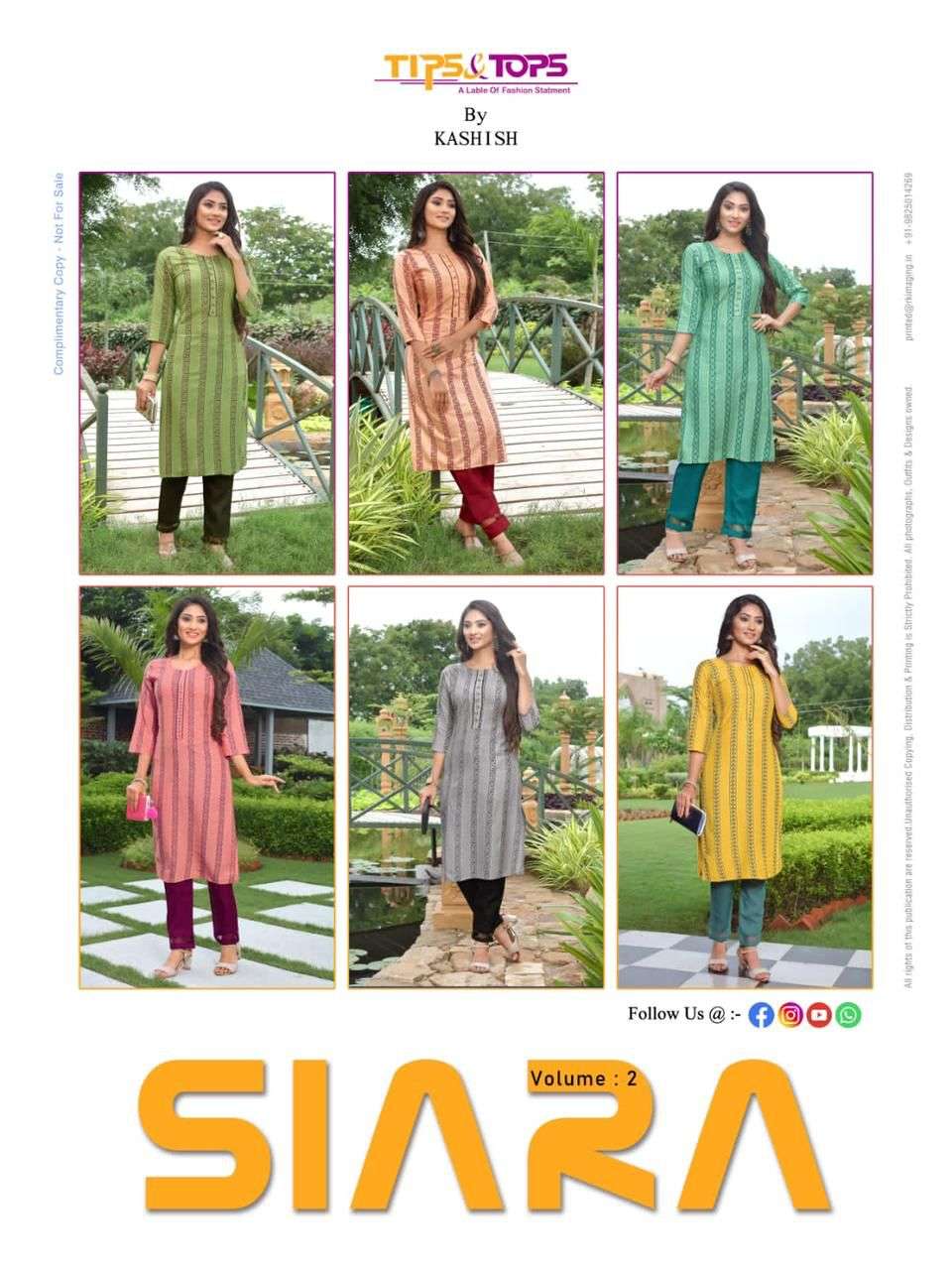 TIPS & TOPS PRESENT SIARA VOL 2 FULL STITCHED RAYON KURTI WITH PANT IN WHOLESALE PRICE IN SURAT - SAI DRESSES