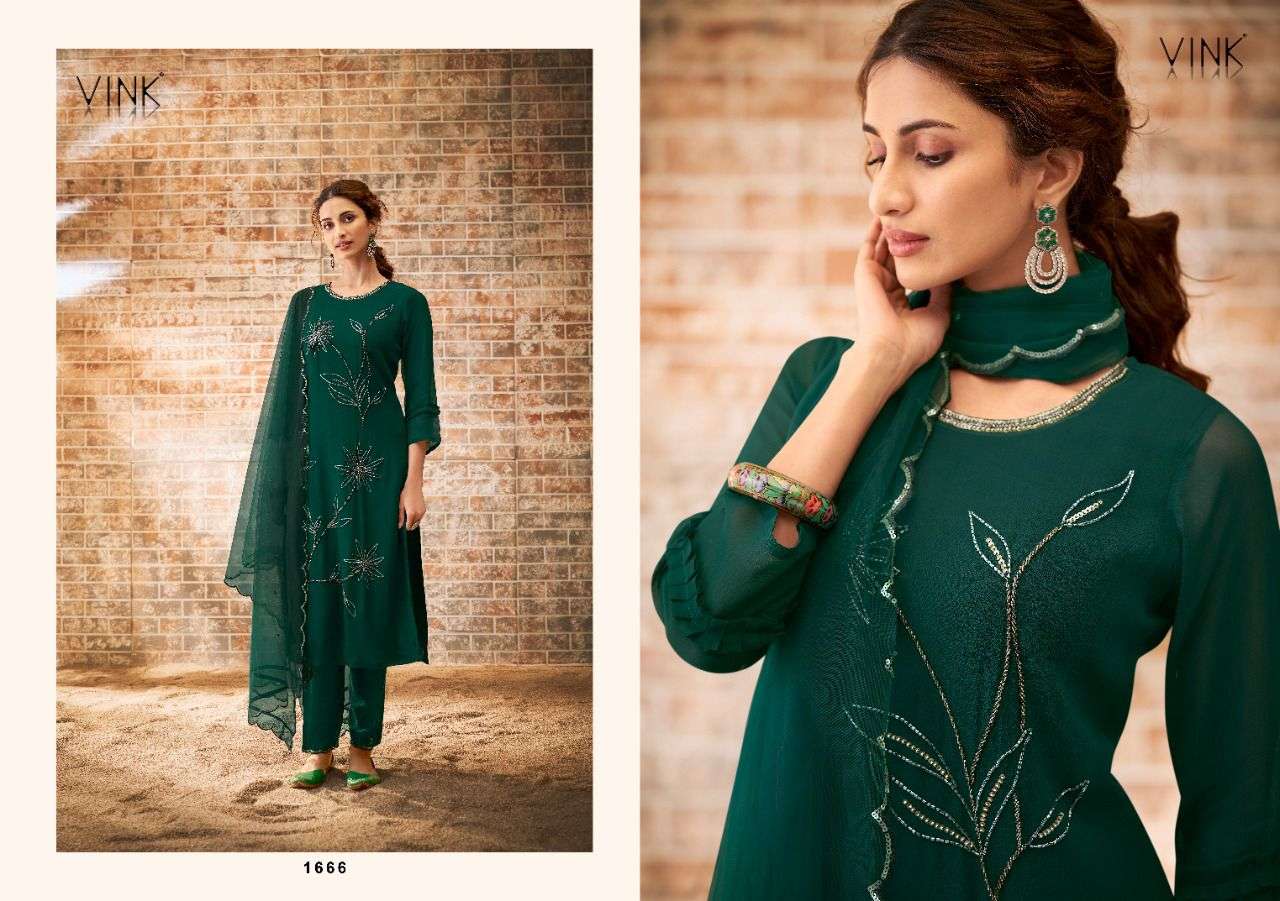 VINK PRESENT ZIA READYMADE HEAVY GEORGETTE WITH HANDWORK PANT STYLE SUITS IN WHOLESALE PRICE IN SURAT - SAI DRESSES