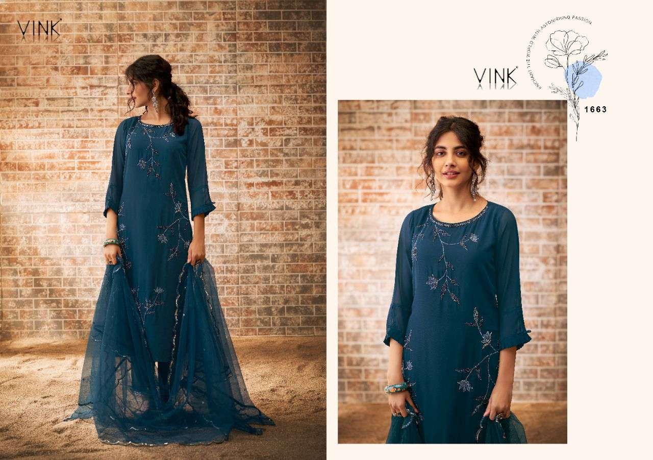 VINK PRESENT ZIA READYMADE HEAVY GEORGETTE WITH HANDWORK PANT STYLE SUITS IN WHOLESALE PRICE IN SURAT - SAI DRESSES