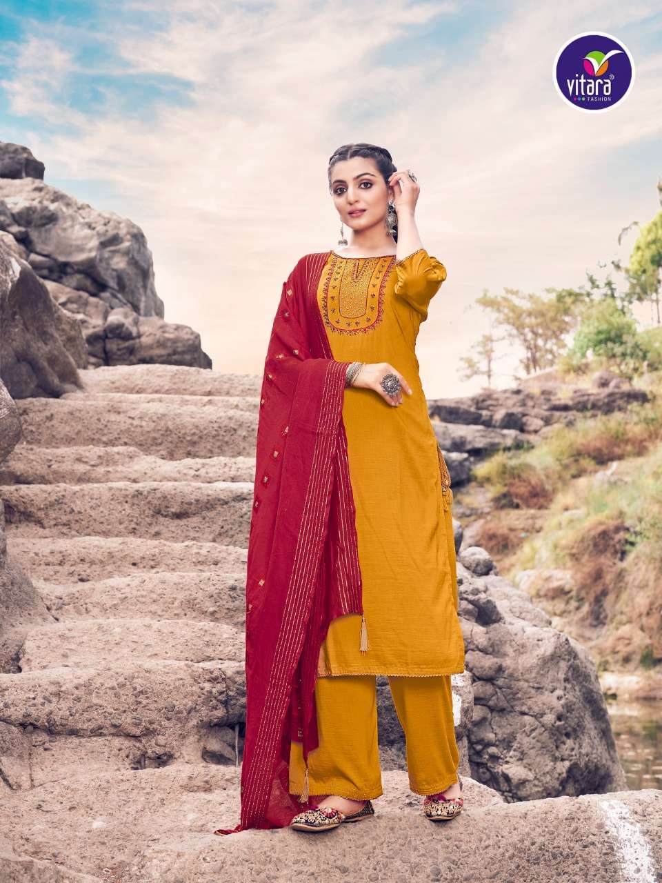 VITARA FASHION PRESENT ALEXA PRIMIUM READYMADE PLAZZO STYLE DESIGNER SUITS IN WHOLESALE PRICE IN SURAT - SAI DRESSES 
