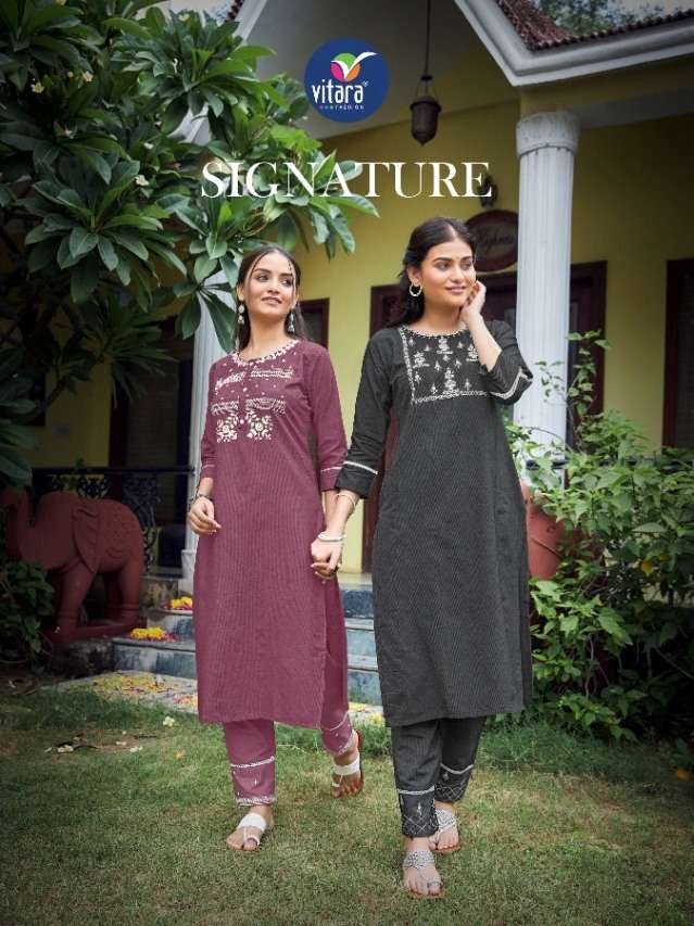 VITARA FASHION PRESENT SIGNATURE READY TO WEAR DESIGNER KURTI WITH PANT IN WHOLESALE PRICE IN SURAT - SAI DRESSES