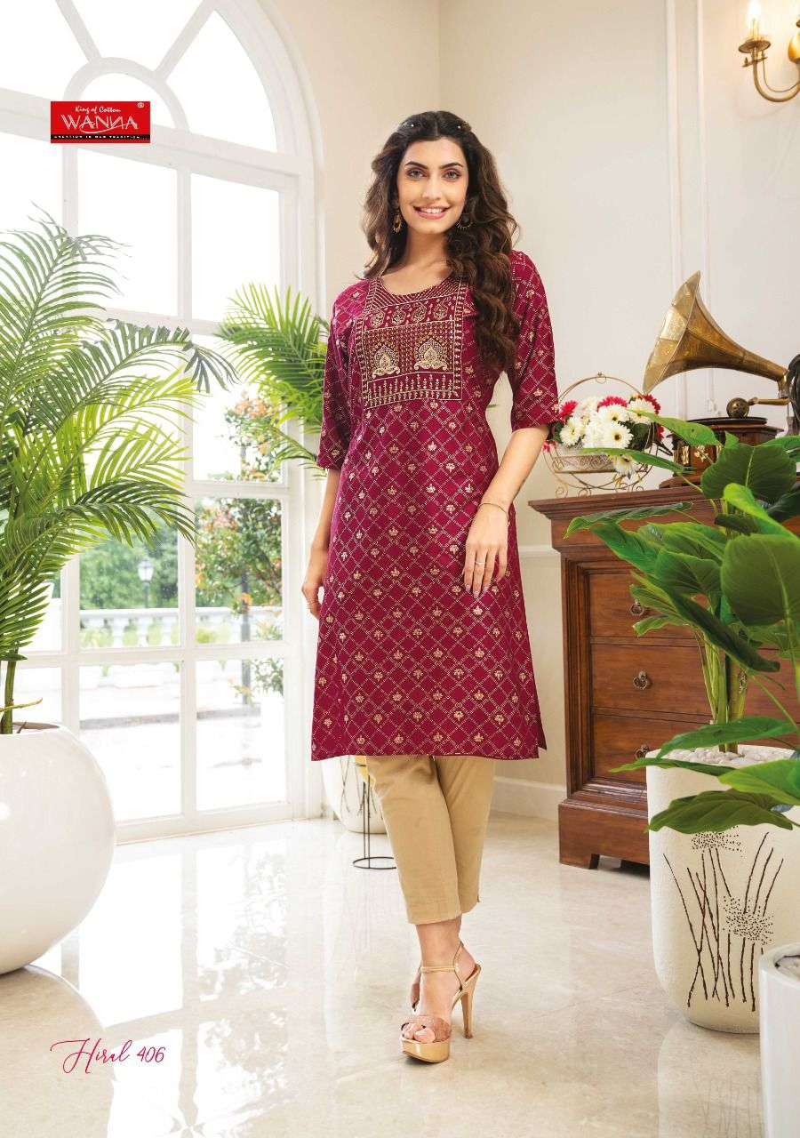 WANNA PRESENT HIRAL VOL 4 RAYON PRINT WITH EMBROIDERED DESIGNER KURTI IN WHOLESALE PRICE IN SURAT - SAI DRESSES