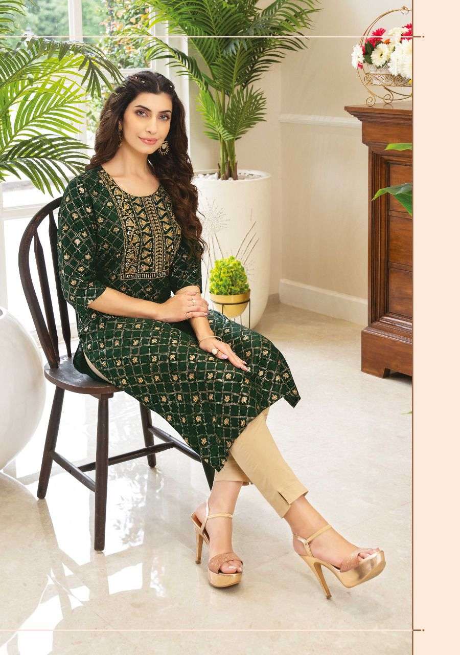 WANNA PRESENT HIRAL VOL 4 RAYON PRINT WITH EMBROIDERED DESIGNER KURTI IN WHOLESALE PRICE IN SURAT - SAI DRESSES