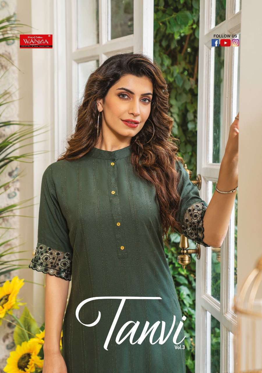 WANNA PRESENT TANVI VOL 3 RAYON FANCY DESIGNER KURTIS IN WHOLESALE PRICE IN SURAT - SAI DRESSES