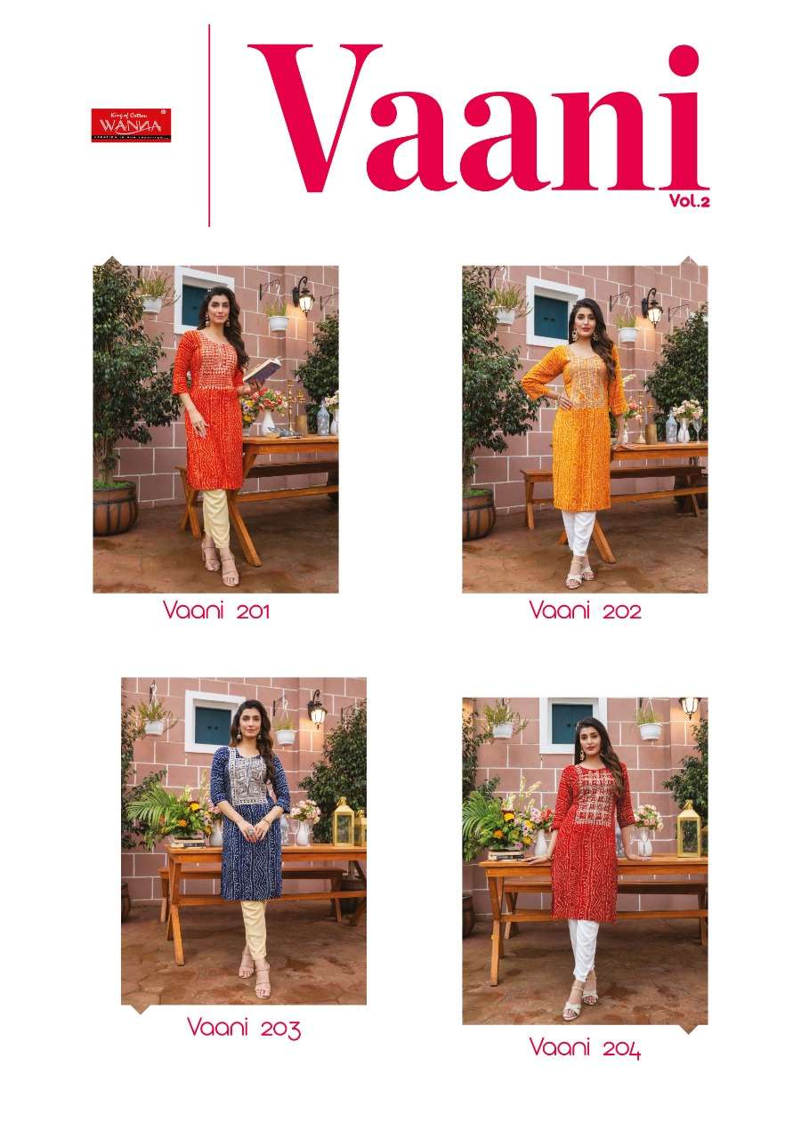 WANNA PRESENT VAANI VOL 2 FESTIVE WEAR BANDHANI PRINT RAYON DESIGNER KURTIS IN WHOLESALE PRICE IN SURAT - SAI DRESSES