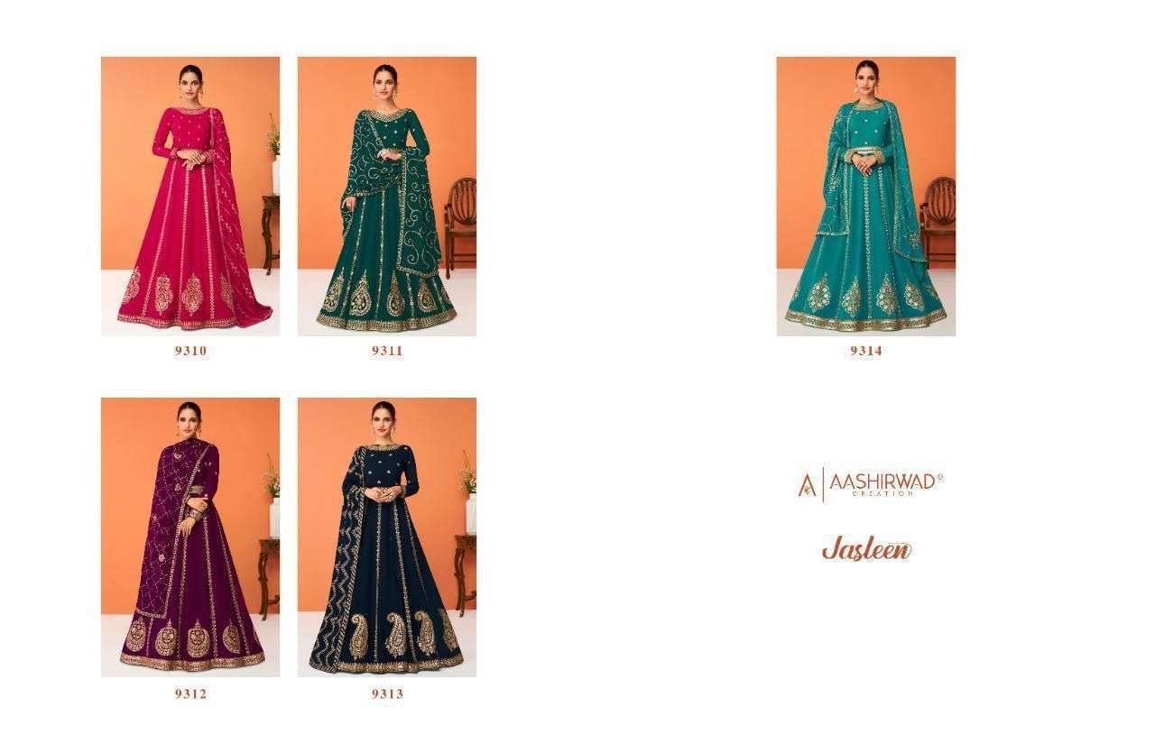 AASHIRWAD CREATION PRESENT JASLEEN READYMADE GOWN STYLE DESIGNER SUITS IN WHOLESALE RATE IN SURAT - SAI DRESSES 