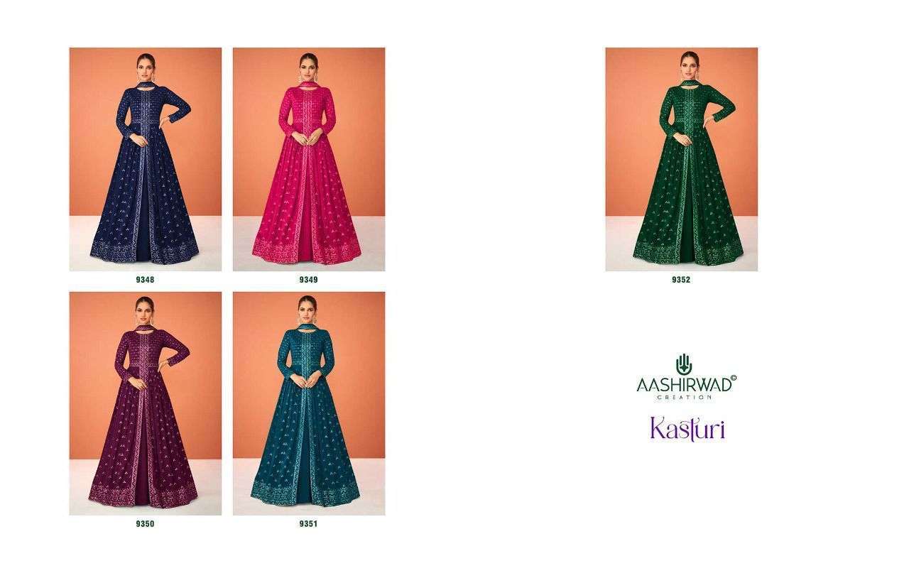 AASHIRWAD CREATION PRESENT KASTURI READYMADE PARTY WEAR DESIGNER SUITS IN WHOLESALE RATE IN SURAT - SAI DRESSES