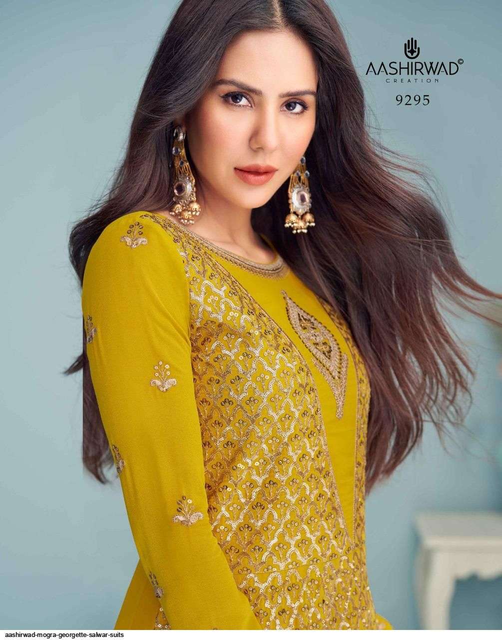 AASHIRWAD CREATION PRESENT MOGRA READYMADE LONG ANARKALI STYLE DESIGNER SUITS IN WHOLESALE PRICE IN SURAT - SAI DRESSES