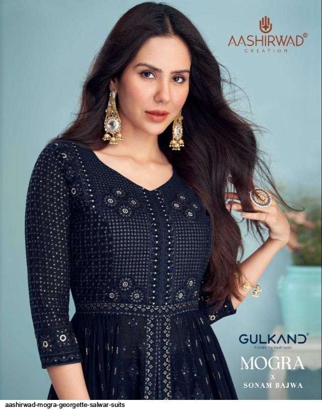 AASHIRWAD CREATION PRESENT MOGRA READYMADE LONG ANARKALI STYLE DESIGNER SUITS IN WHOLESALE PRICE IN SURAT - SAI DRESSES