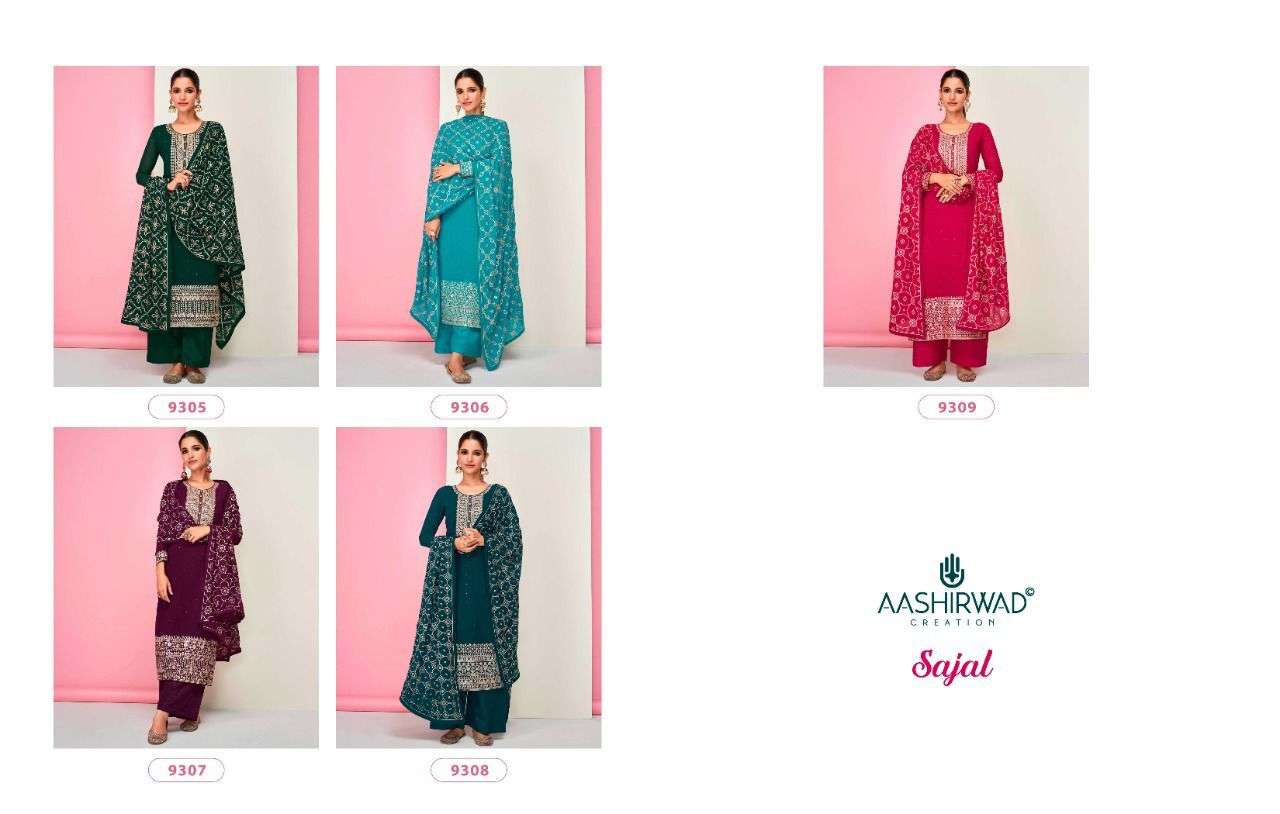 AASHIRWAD CREATION PRESENT SAJAL FESTIVE WEAR SEMI STITCHED DESIGNER SUITS IN WHOLESALE RATE IN SURAT - SAI DRESSES