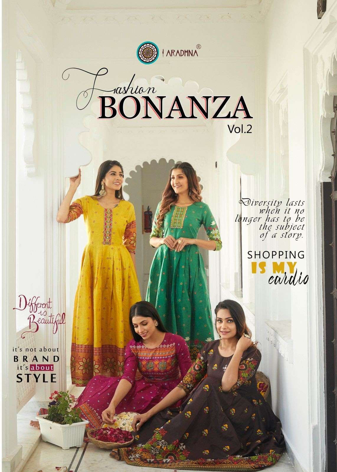 ARADHNA PRESENT BONANZA VOL 2 RAYON GOWN STYLE LONG KURTIS IN WHOLESALE RATE IN SURAT - SAI DRESSES
