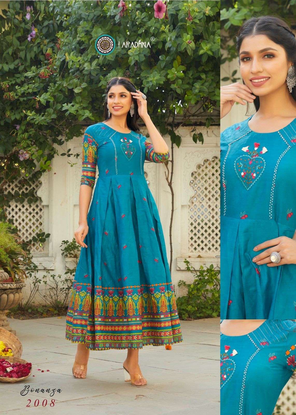 ARADHNA PRESENT BONANZA VOL 2 RAYON GOWN STYLE LONG KURTIS IN WHOLESALE RATE IN SURAT - SAI DRESSES