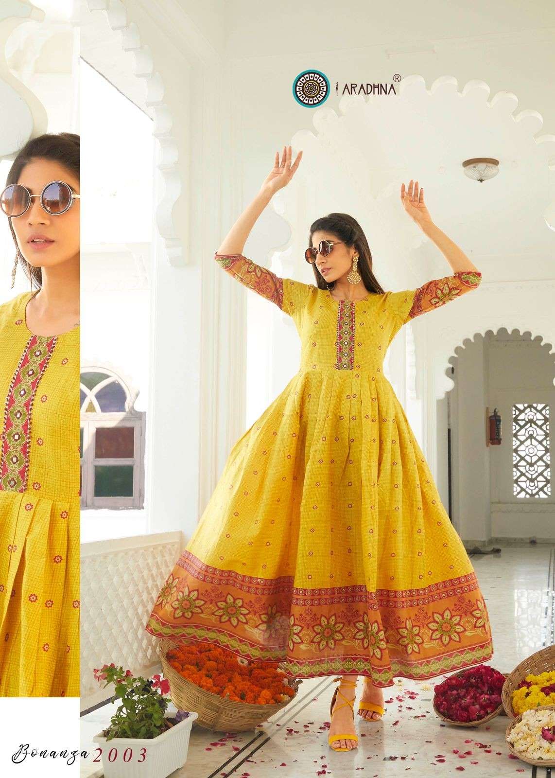 ARADHNA PRESENT BONANZA VOL 2 RAYON GOWN STYLE LONG KURTIS IN WHOLESALE RATE IN SURAT - SAI DRESSES