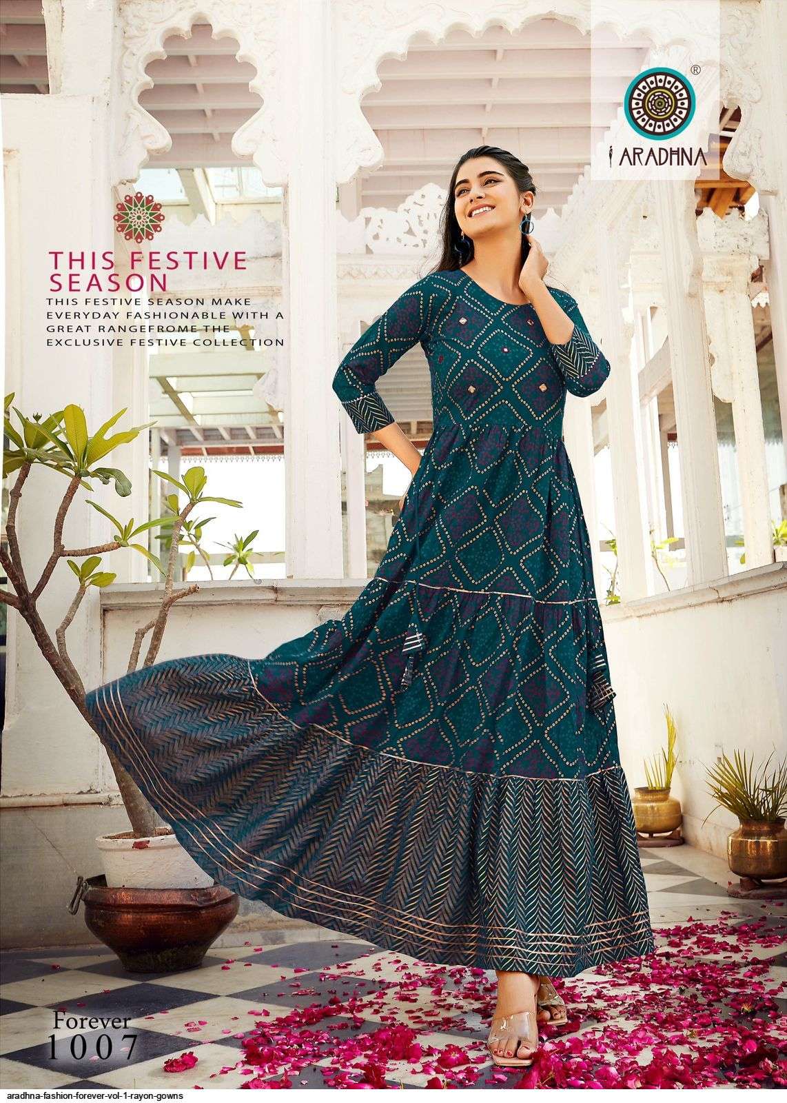 ARADHNA PRESENT FASHION FOREVER VOL 1 RAYON GOWN STYLE LONG KURTIS IN WHOLESALE RATE IN SURAT - SAI DRESSES