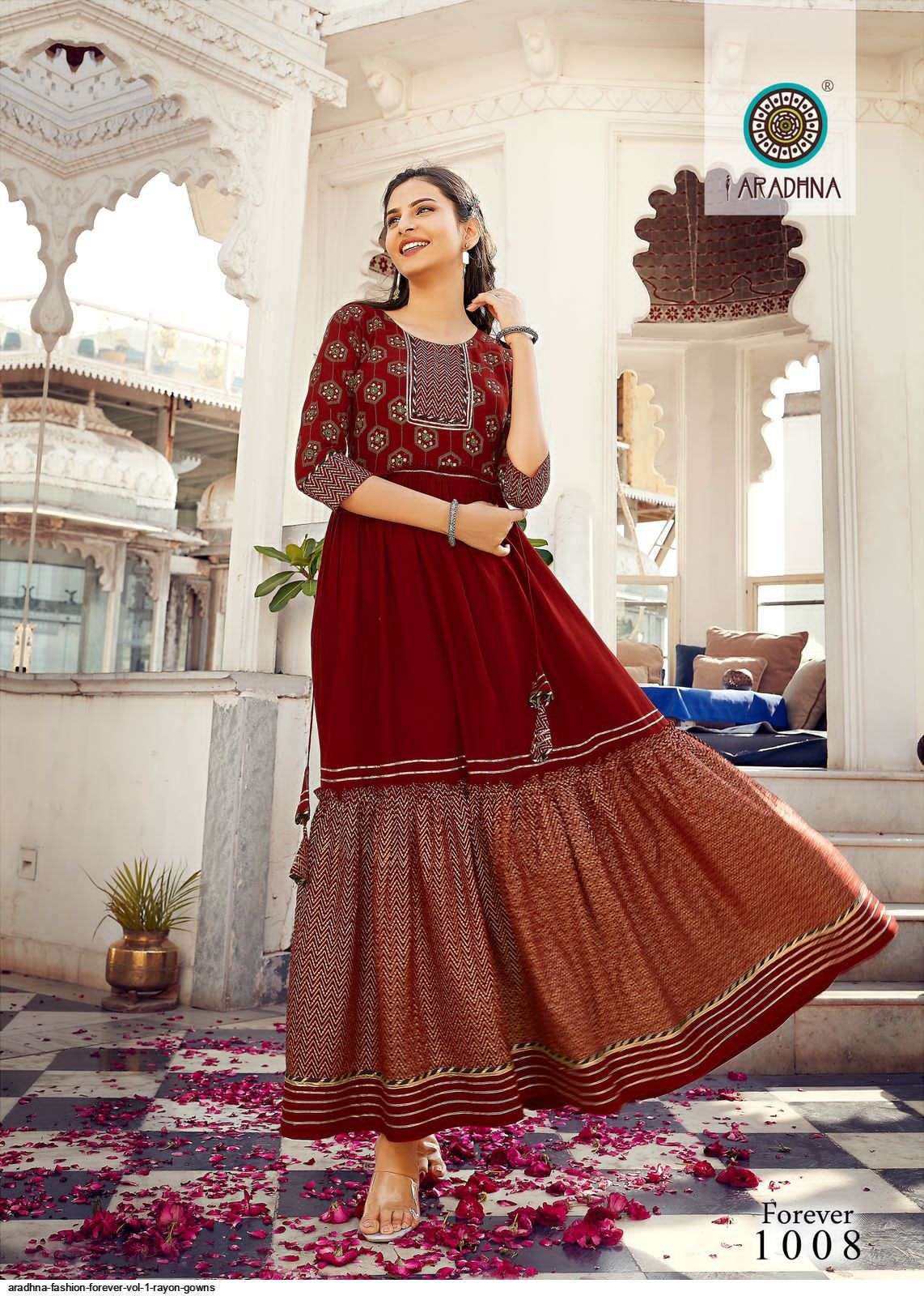 ARADHNA PRESENT FASHION FOREVER VOL 1 RAYON GOWN STYLE LONG KURTIS IN WHOLESALE RATE IN SURAT - SAI DRESSES