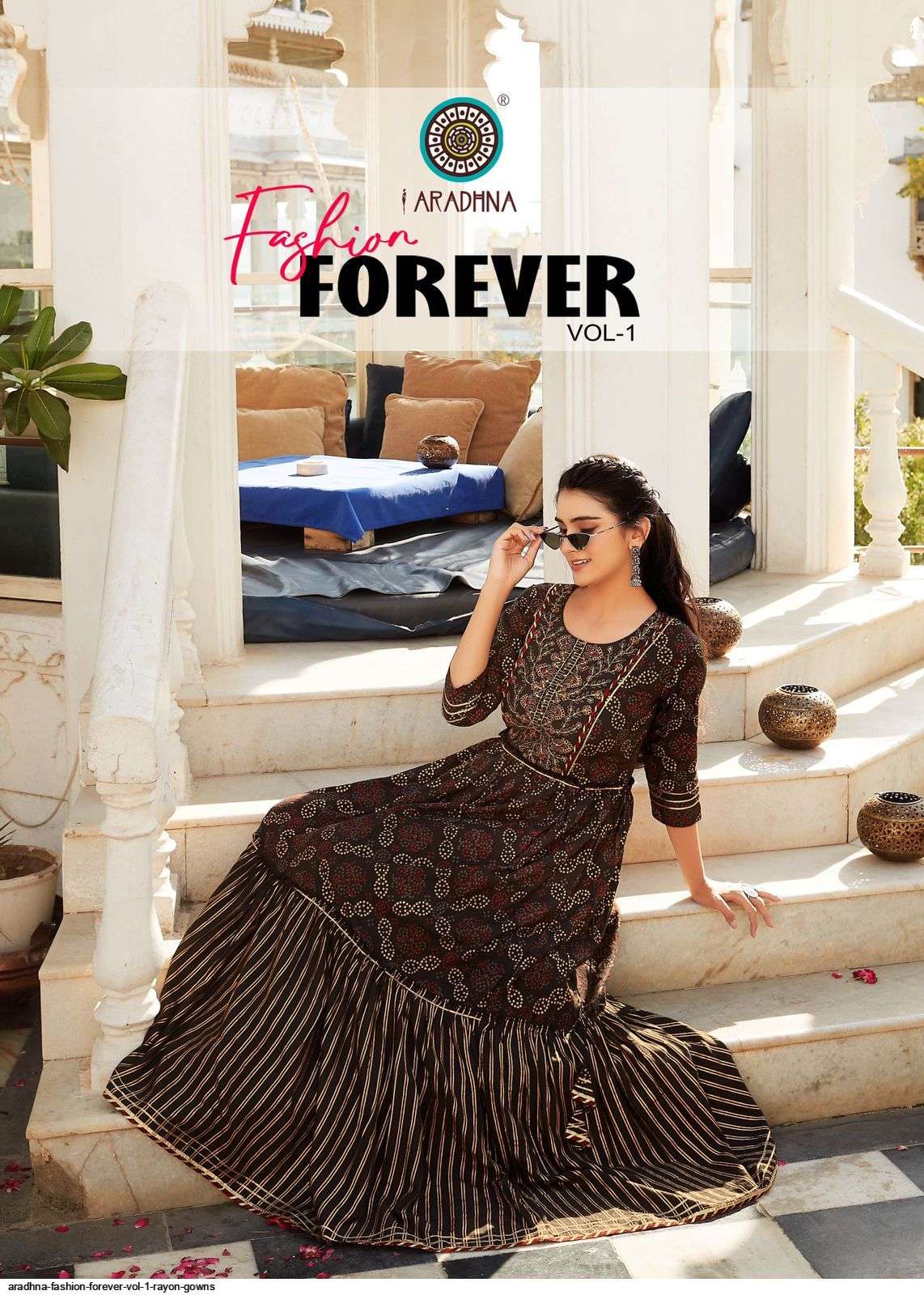 ARADHNA PRESENT FASHION FOREVER VOL 1 RAYON GOWN STYLE LONG KURTIS IN WHOLESALE RATE IN SURAT - SAI DRESSES