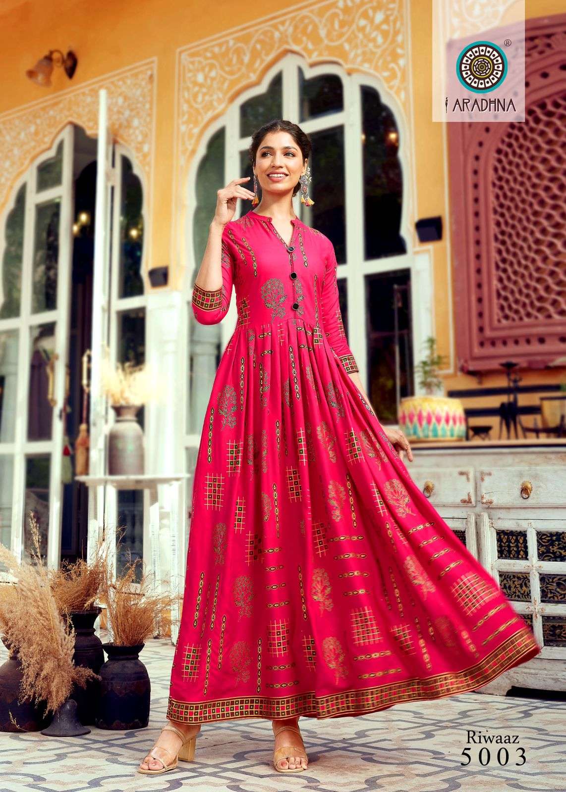 ARADHNA PRESENT RIWAAZ VOL 5 RAYON GOWN STYLE LONG KURTIS IN WHOLESALE RATE IN SURAT - SAI DRESSES