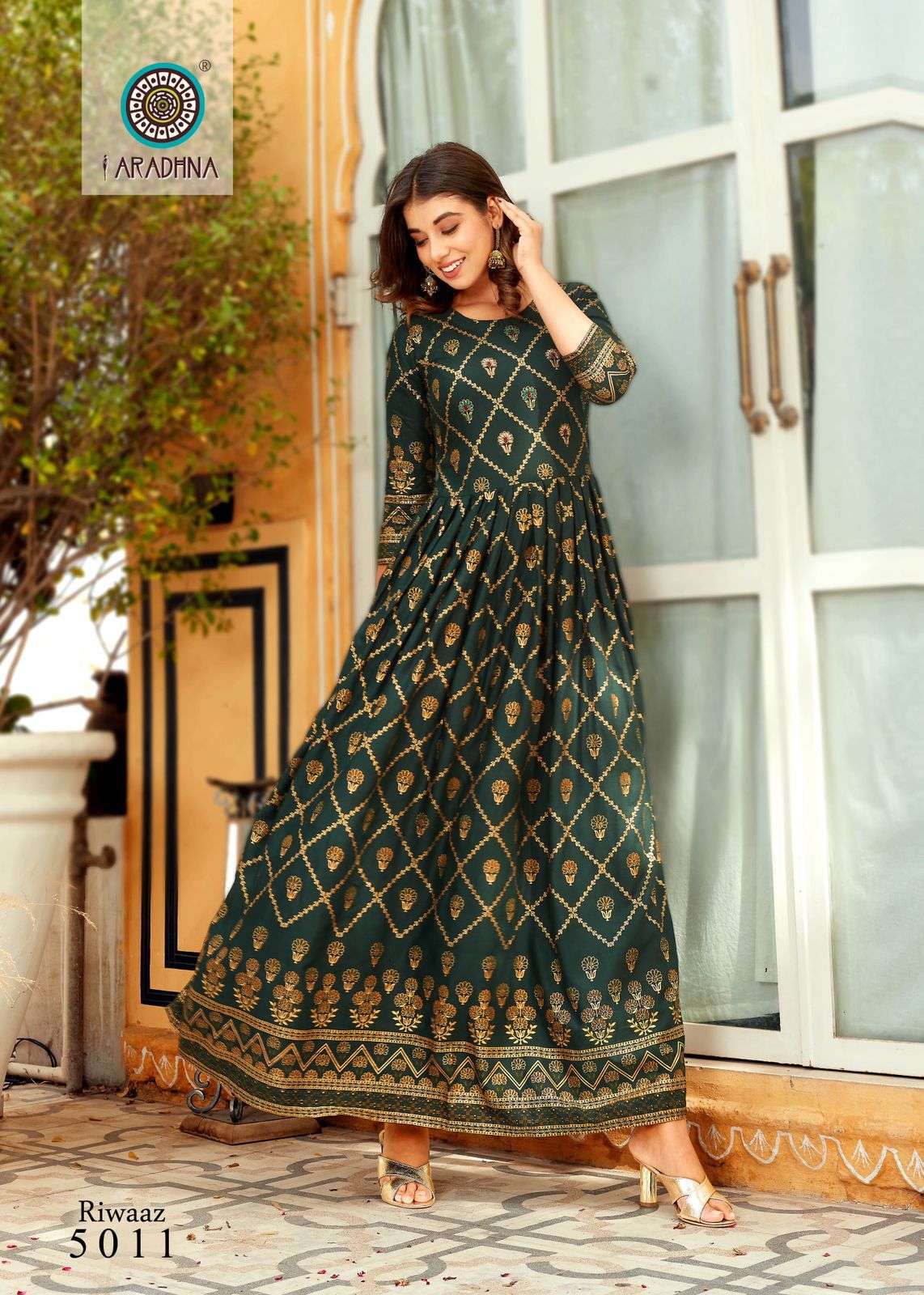 ARADHNA PRESENT RIWAAZ VOL 5 RAYON GOWN STYLE LONG KURTIS IN WHOLESALE RATE IN SURAT - SAI DRESSES