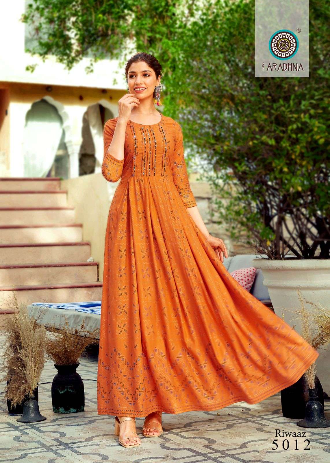 ARADHNA PRESENT RIWAAZ VOL 5 RAYON GOWN STYLE LONG KURTIS IN WHOLESALE RATE IN SURAT - SAI DRESSES