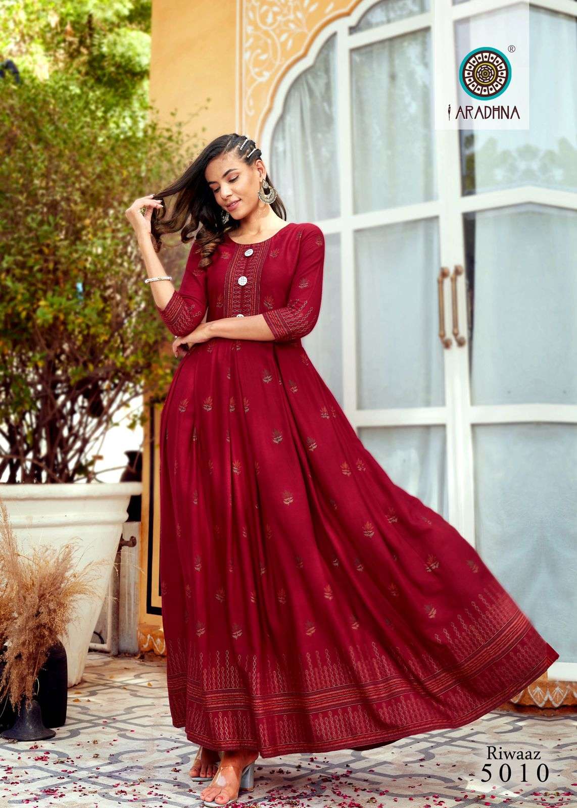 ARADHNA PRESENT RIWAAZ VOL 5 RAYON GOWN STYLE LONG KURTIS IN WHOLESALE RATE IN SURAT - SAI DRESSES