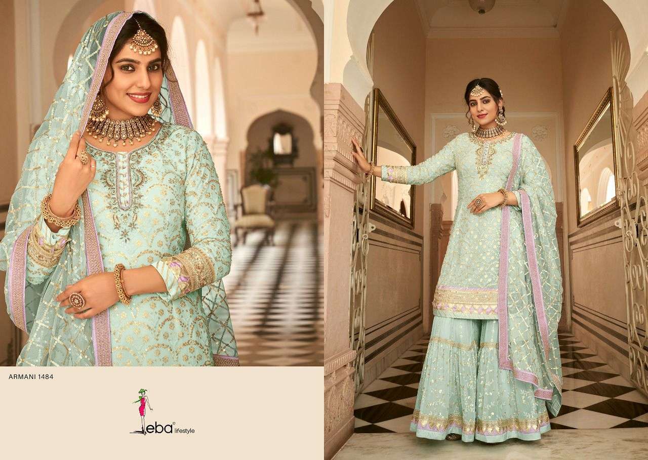 EBA LIFESTYLE PRESENT ARMANI VOL 3 SEMI STITCHED DESIGNER SUITS IN WHOLESALE RATE IN SURAT - SAI DRESSES 