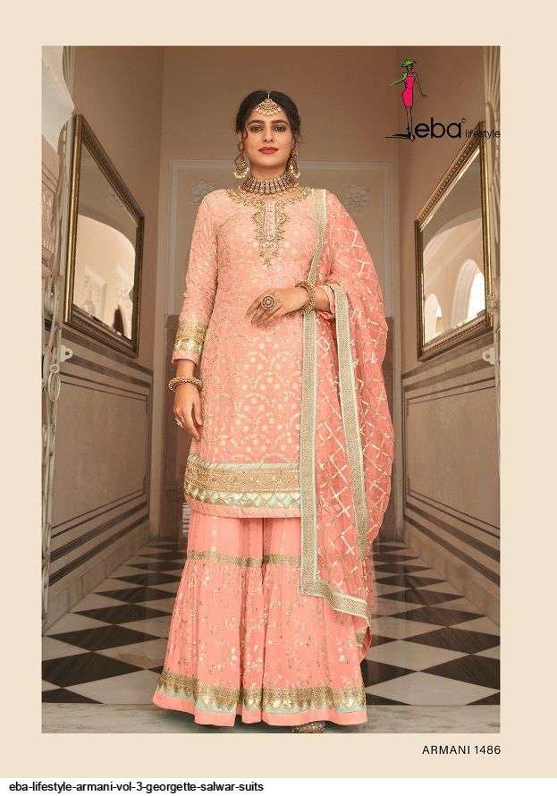 EBA LIFESTYLE PRESENT ARMANI VOL 3 SEMI STITCHED DESIGNER SUITS IN WHOLESALE RATE IN SURAT - SAI DRESSES 