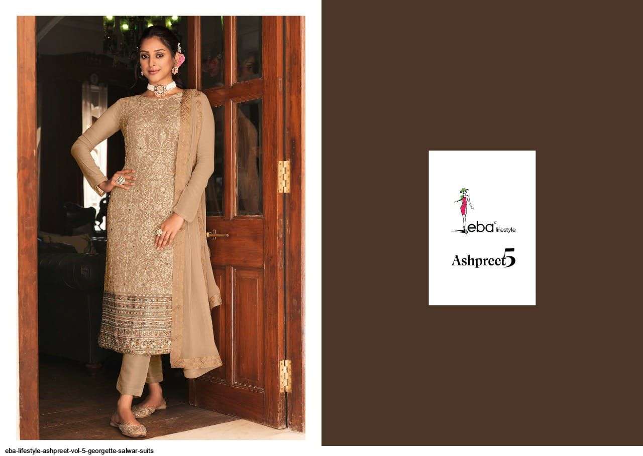 EBA LIFESTYLE PRESENT ASHPREET VOL 5 GEORGETTE SEMI STITCHED SALWAR SUITS IN WHOLESALE RATE IN SURAT - SAI DRESSES