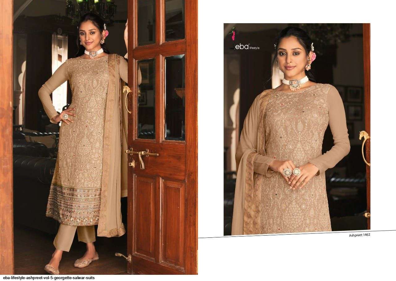 EBA LIFESTYLE PRESENT ASHPREET VOL 5 GEORGETTE SEMI STITCHED SALWAR SUITS IN WHOLESALE RATE IN SURAT - SAI DRESSES