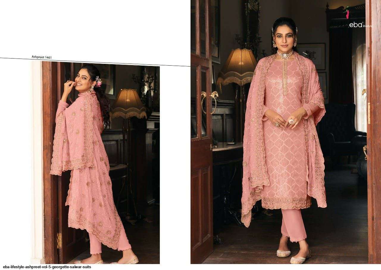 EBA LIFESTYLE PRESENT ASHPREET VOL 5 GEORGETTE SEMI STITCHED SALWAR SUITS IN WHOLESALE RATE IN SURAT - SAI DRESSES