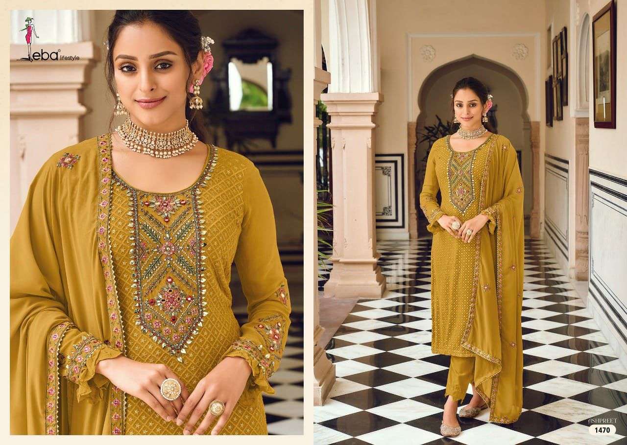 EBA LIFESTYLE PRESENT ASHPREET VOL 7 SEMI STITCHED HEAVY EMBROIDERED DESIGNER SALWAR SUITS IN WHOLESALE RATE IN SURAT - SAI DRESSES