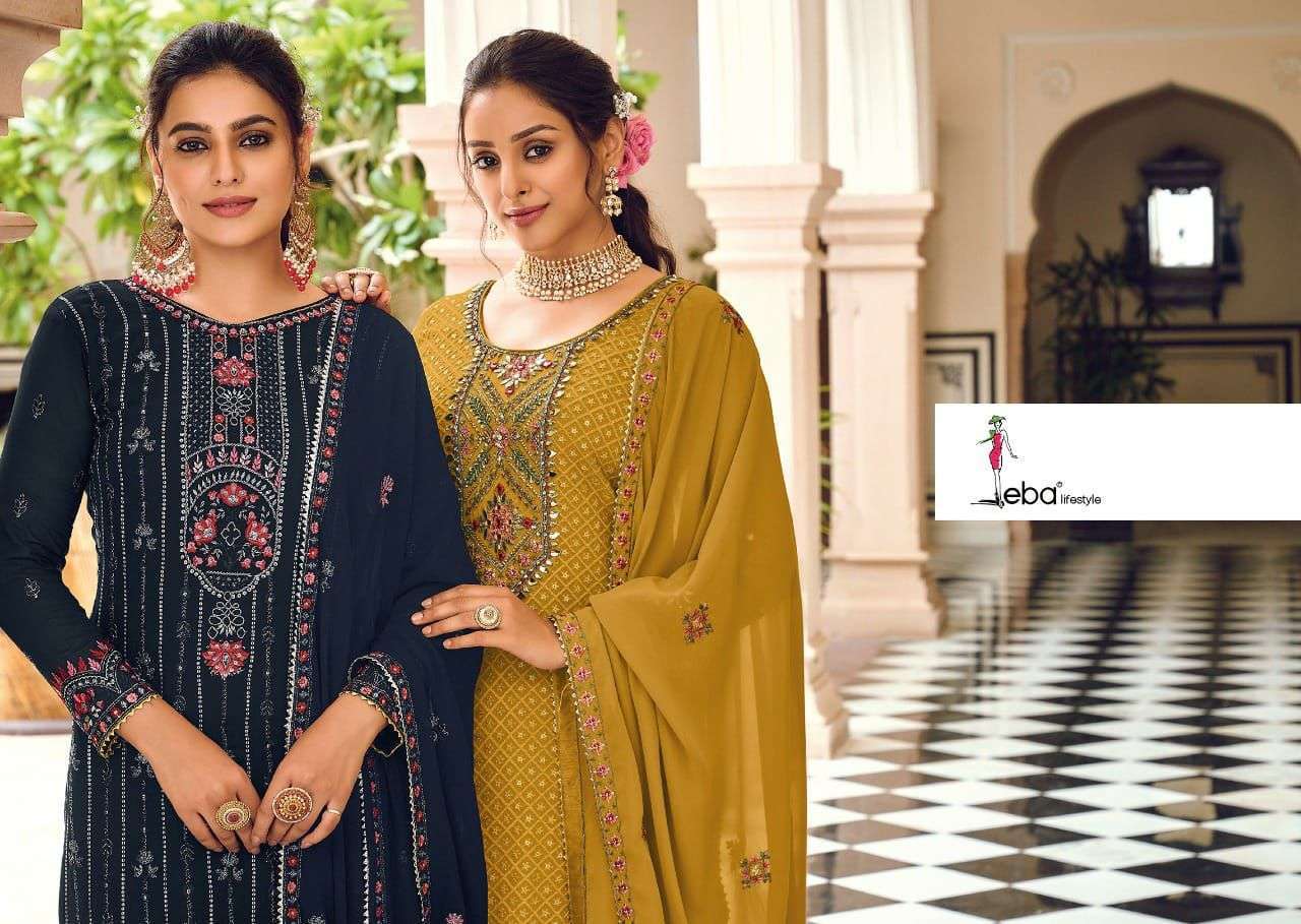 EBA LIFESTYLE PRESENT ASHPREET VOL 7 SEMI STITCHED HEAVY EMBROIDERED DESIGNER SALWAR SUITS IN WHOLESALE RATE IN SURAT - SAI DRESSES