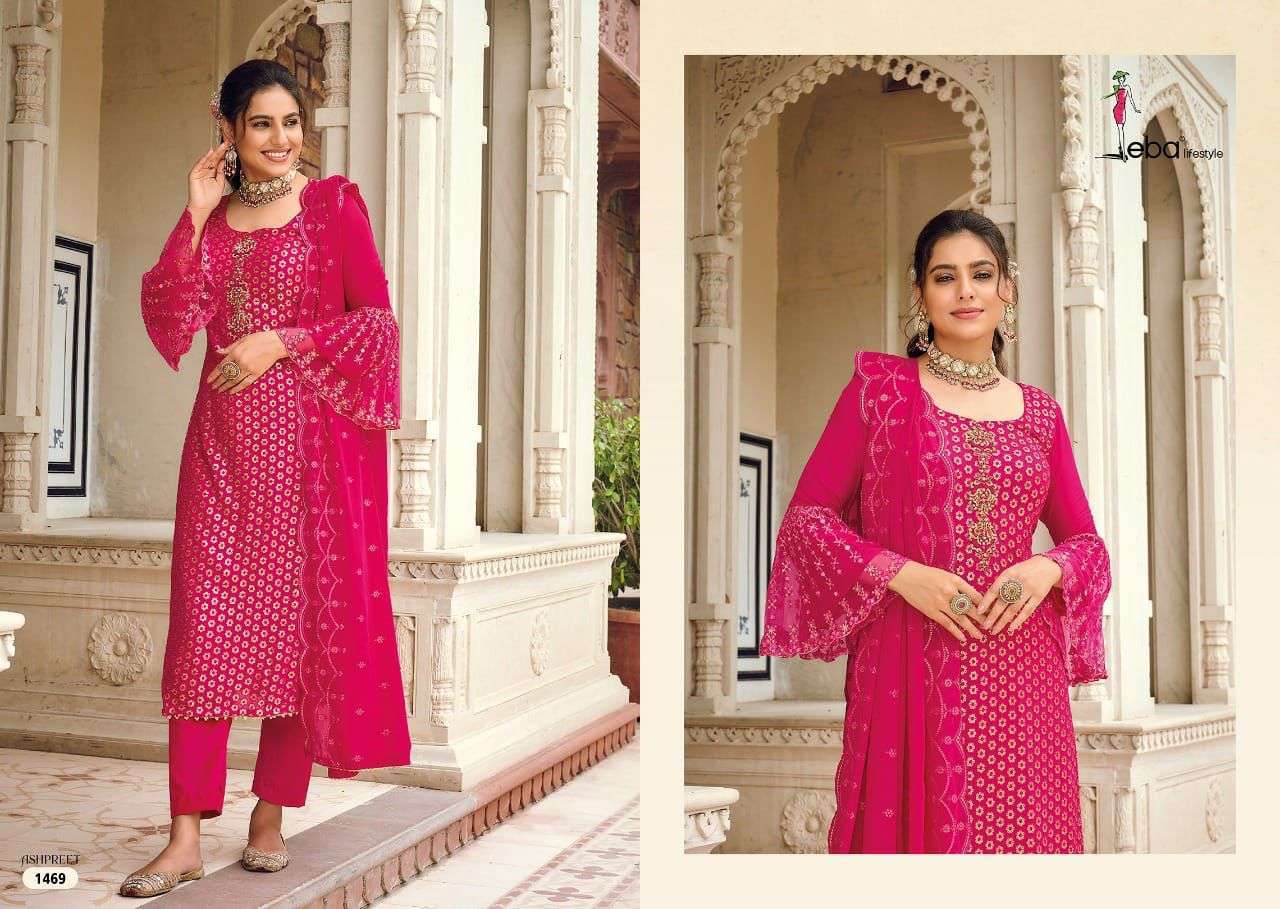 EBA LIFESTYLE PRESENT ASHPREET VOL 7 SEMI STITCHED HEAVY EMBROIDERED DESIGNER SALWAR SUITS IN WHOLESALE RATE IN SURAT - SAI DRESSES
