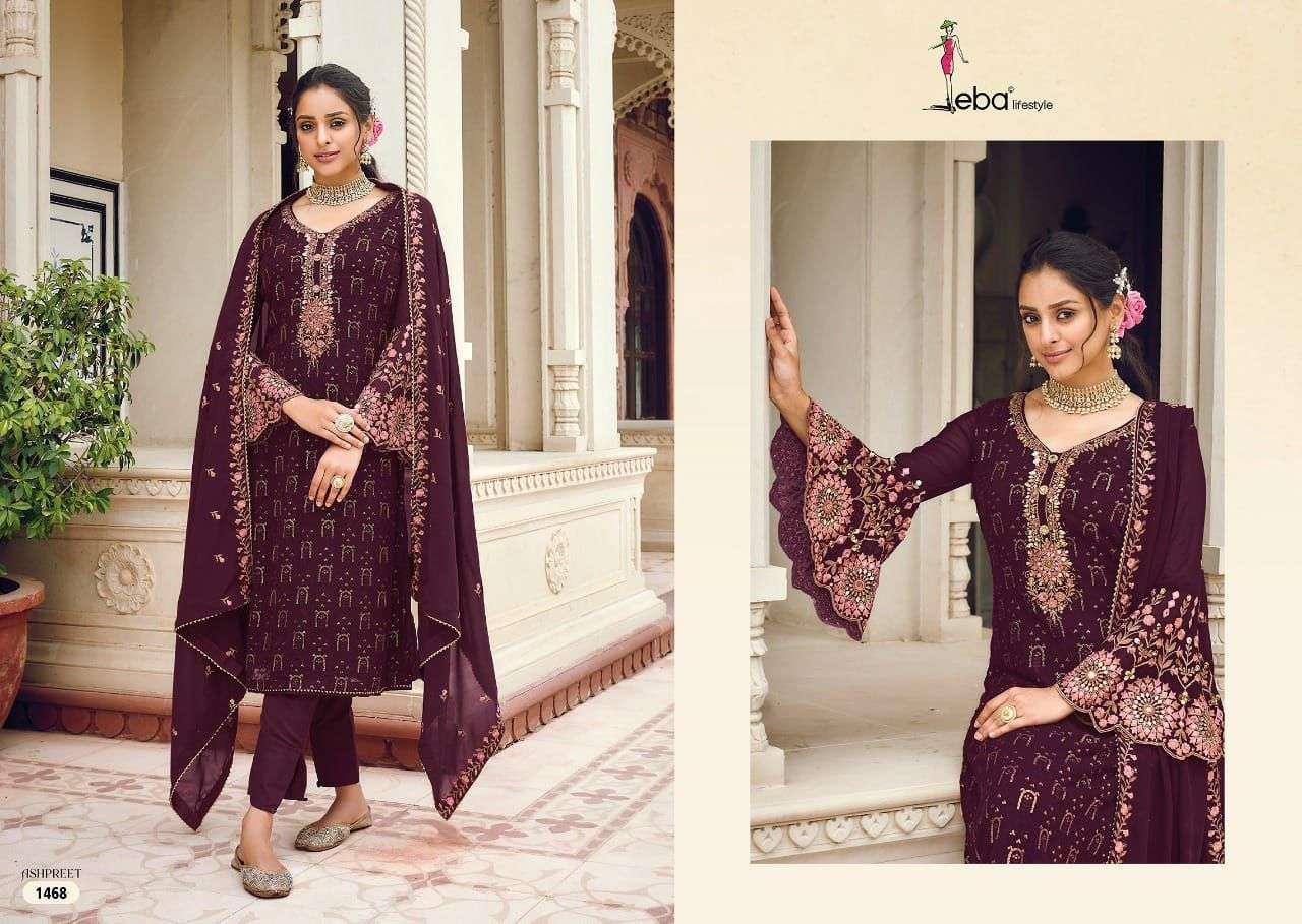 EBA LIFESTYLE PRESENT ASHPREET VOL 7 SEMI STITCHED HEAVY EMBROIDERED DESIGNER SALWAR SUITS IN WHOLESALE RATE IN SURAT - SAI DRESSES