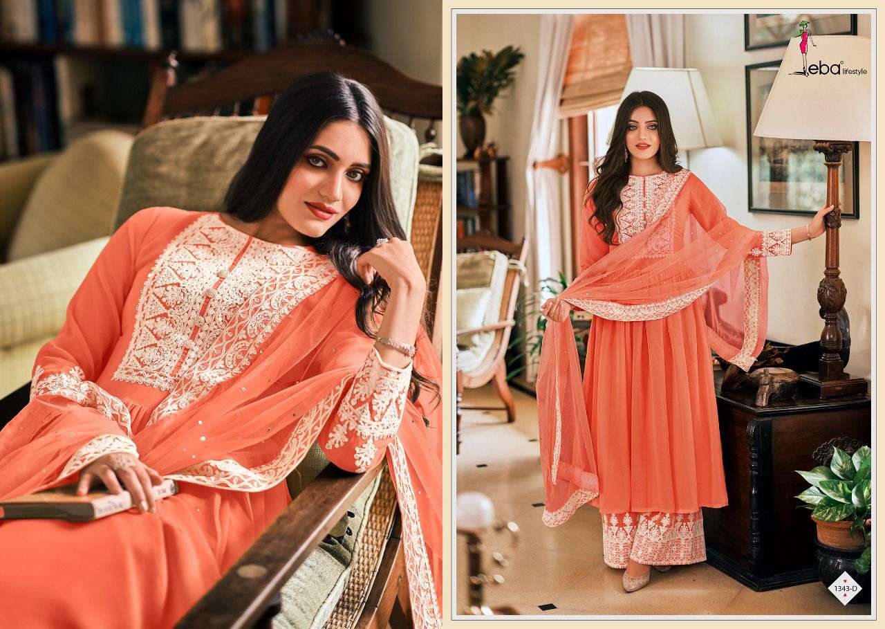 EBA LIFESTYLE PRESENT DIL NOOR READY TO WEAR PLAZZO STYLE DESIGNER SUITS IN WHOLESALE RATE IN SURAT - SAI DRESSES
