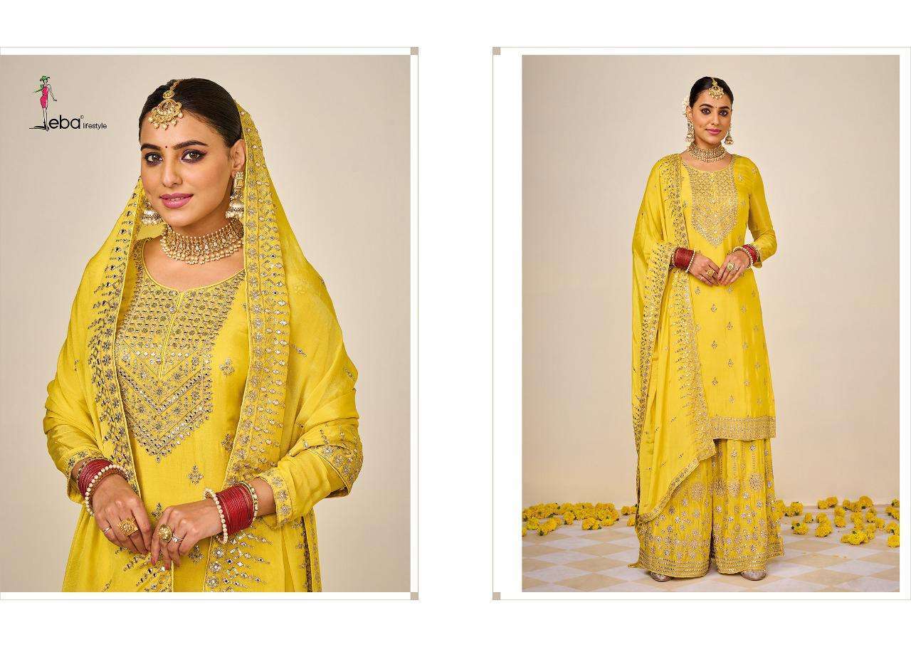EBA LIFESTYLE PRESENT HURMA VOL 38 KARWA CHAUTH SPECIAL SEMI STITCHED CHINNON EMBROIDERED PLAZZO STYLE FANCY SUITS IN WHOLESALE RATE IN SURAT - SAI DRESSES