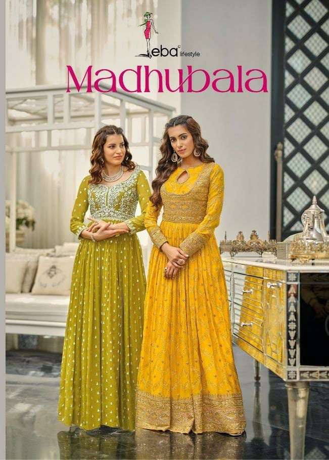 EBA LIFESTYLE PRESENT MADHUBALA SEMI STITCHED LONG GOWN STYLE DESIGNER SUITS IN WHOLESALE RATE IN SURAT - SAI DRESSES