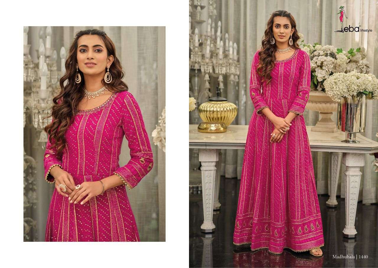 EBA LIFESTYLE PRESENT MADHUBALA SEMI STITCHED LONG GOWN STYLE DESIGNER SUITS IN WHOLESALE RATE IN SURAT - SAI DRESSES