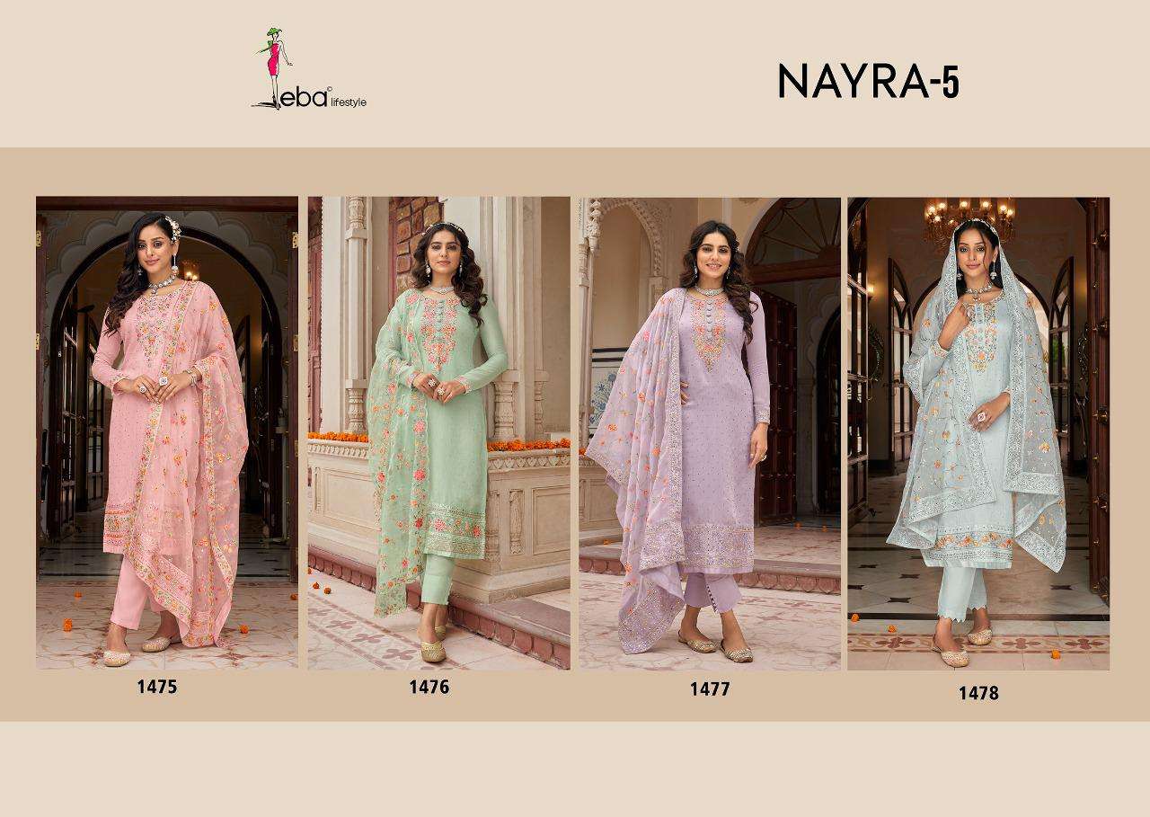 EBA LIFESTYLE PRESENT NAYRA VOL 5 SEMI STITCHED PANT STYLE DESIGNER SUITS IN WHOLESALE RATE IN SURAT - SAI DRESSES