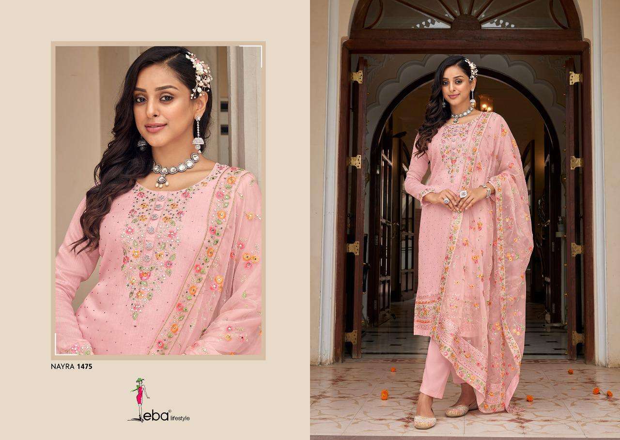 EBA LIFESTYLE PRESENT NAYRA VOL 5 SEMI STITCHED PANT STYLE DESIGNER SUITS IN WHOLESALE RATE IN SURAT - SAI DRESSES