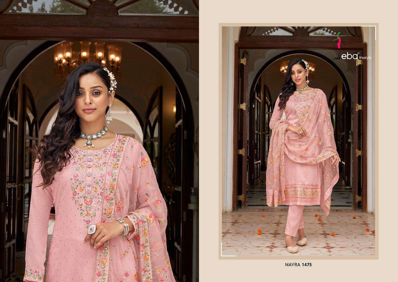 EBA LIFESTYLE PRESENT NAYRA VOL 5 SEMI STITCHED PANT STYLE DESIGNER SUITS IN WHOLESALE RATE IN SURAT - SAI DRESSES