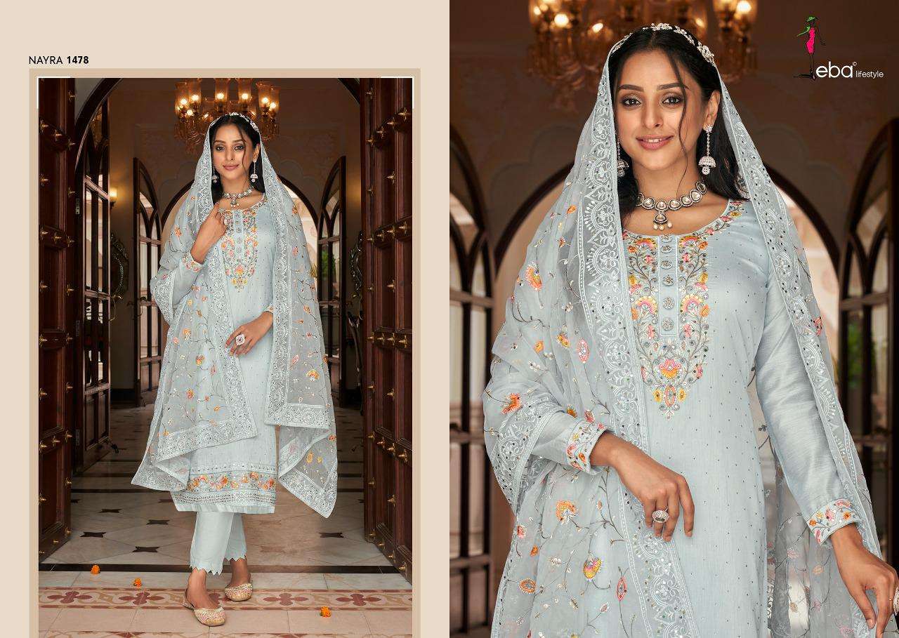 EBA LIFESTYLE PRESENT NAYRA VOL 5 SEMI STITCHED PANT STYLE DESIGNER SUITS IN WHOLESALE RATE IN SURAT - SAI DRESSES