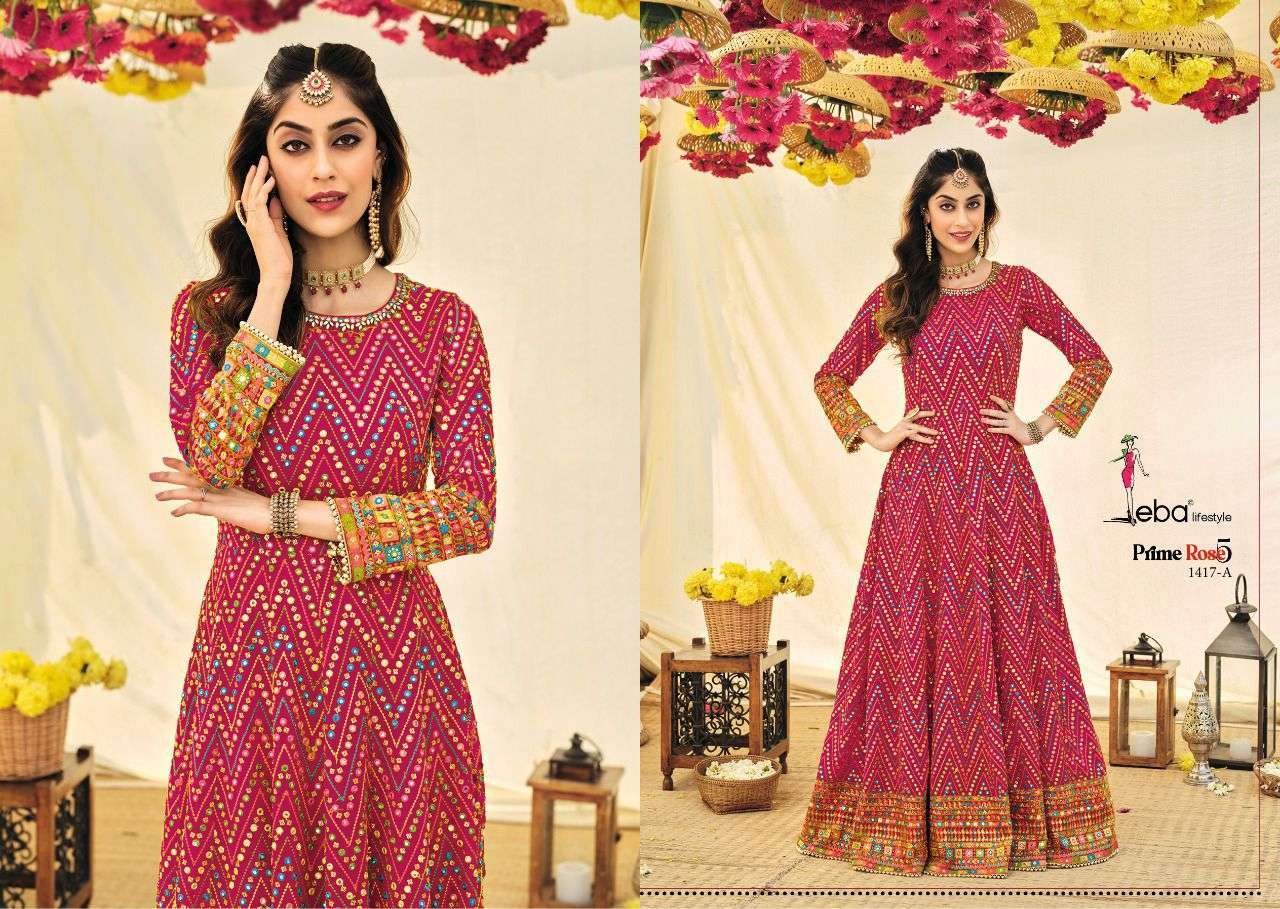 EBA LIFESTYLE PRESENT PRIME ROSE VOL 5 COLOUR EDITION 2 SEMI STITCHED ANARKALI STYLE LONG PARTY WEAR DESIGNER SUITS IN WHOLESALE RATE IN SURAT - SAI DRESSES