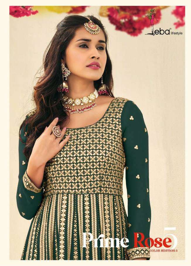 EBA LIFESTYLE PRESENT PRIME ROSE VOL 5 COLOUR EDITION 3 SEMI STITCHED ANARKALI STYLE LONG PARTY WEAR DESIGNER SUITS IN WHOLESALE RATE IN SURAT - SAI DRESSES