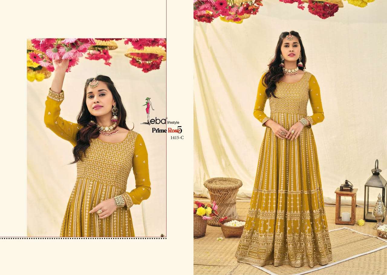 EBA LIFESTYLE PRESENT PRIME ROSE VOL 5 COLOUR EDITION 3 SEMI STITCHED ANARKALI STYLE LONG PARTY WEAR DESIGNER SUITS IN WHOLESALE RATE IN SURAT - SAI DRESSES