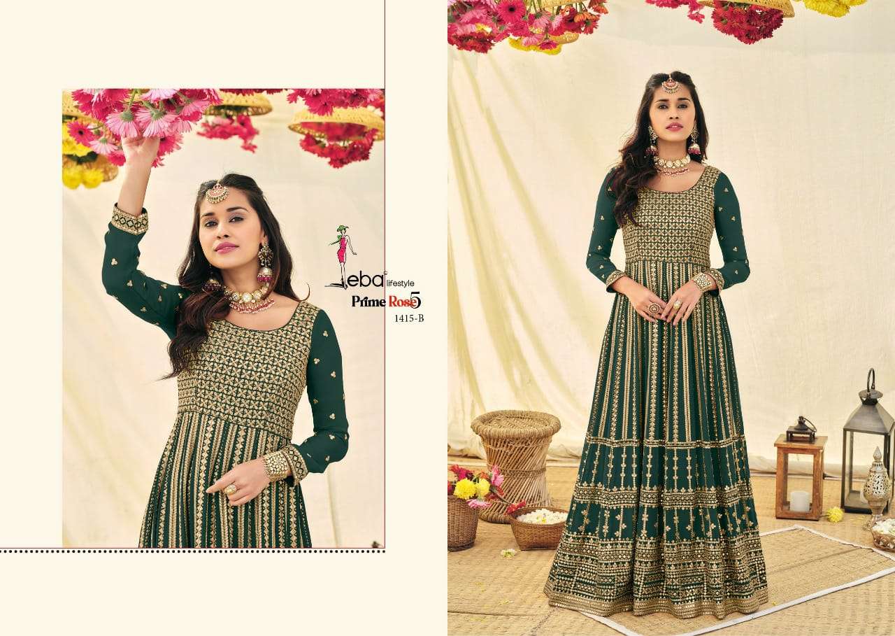 EBA LIFESTYLE PRESENT PRIME ROSE VOL 5 COLOUR EDITION 3 SEMI STITCHED ANARKALI STYLE LONG PARTY WEAR DESIGNER SUITS IN WHOLESALE RATE IN SURAT - SAI DRESSES
