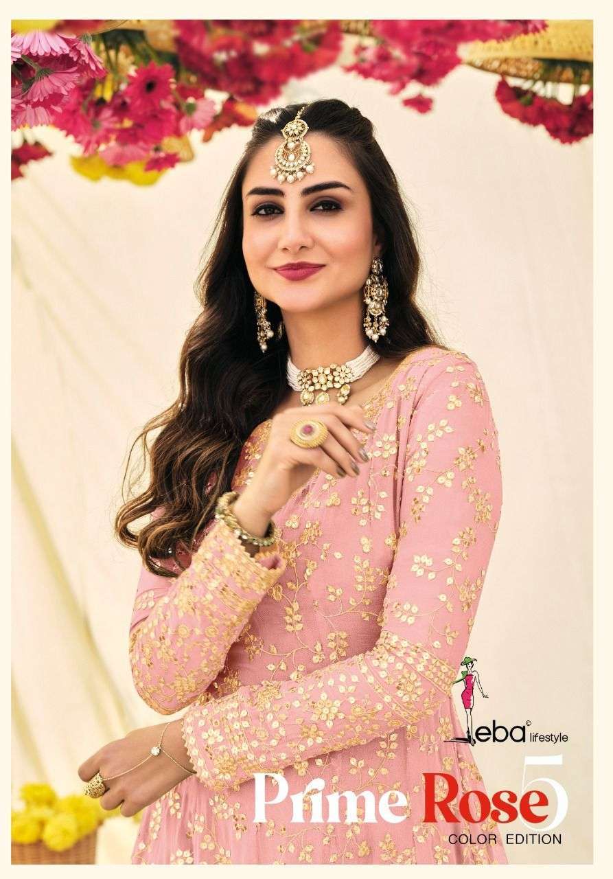 EBA LIFESTYLE PRESENT PRIME ROSE VOL 5 COLOUR EDITION SEMI STITCHED ANARKALI STYLE LONG PARTY WEAR DESIGNER SUITS IN WHOLESALE RATE IN SURAT - SAI DRESSES  